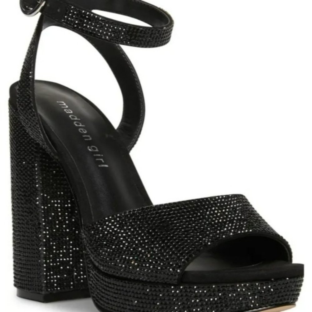 Madden Girl Summit Rhinestone Platform Sandals Black -6 - Picture 1 of 6